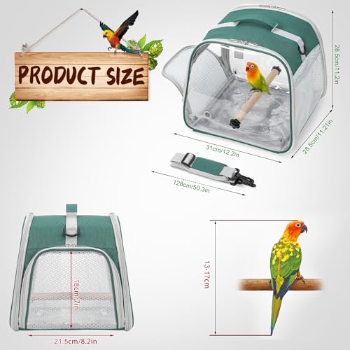 Small Bird Carrier, Large Window Travel Cage with Stand and Easy Clean Tray for Parrot Parakeet Cockatiels, Lightweight and Portable, Green - color: Green