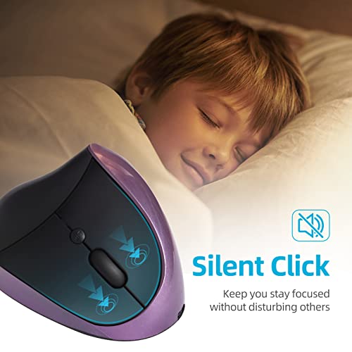 Ergonomic Mouse Wireless,Vertical Mouse with Silent Click Right Handed Small Mouses with 6 Buttons 1000/1200/1600 for Laptop,Desktop,PC, MacBook（Purple AA） - color: Purple