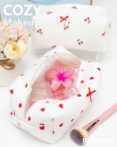 PAZIMIIK Cozy Makeup Bag for Women,Zipper Cosmetic Pouch,Gauze Heart | Soft Cosmetic Organizer for Makeup,Skincare,Toiletries,Daily Beauty Essentials,Purse,On-the-Go,Bridesmaid Gifts - color: Gauze Heart