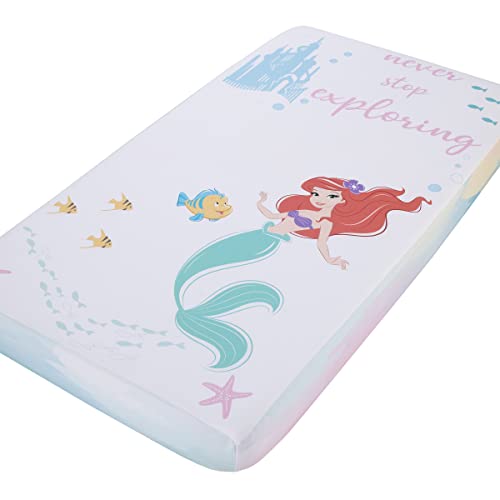 Disney Ariel Watercolor Wishes Aqua, Pink and White Never Stop Exploring 100% Cotton Photo Op Fitted Crib Sheet - color: Ariel Watercolor