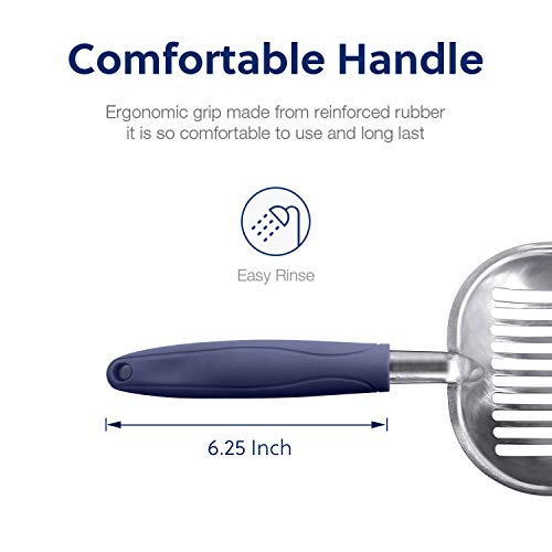 Cat Litter Scoop, Aluminum Alloy Sifter, Kitty Metal Scooper, Deep Shovel, Long Handle, Poop Sifting, Kitten Pooper Lifter, Durable, Heavy Duty, for Litter Box - color: FLAT Aluminum \ #01 Blue Handle, size: Large