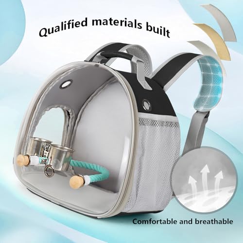 Small Bird Travel Backpack Carrier Cage with Cups, Backpack to Transport Backpack Carrier with Clamp Cups Stand Perch for Parakeet Cockatiel Budgies Vet Carry Book Bag Black - color: Black