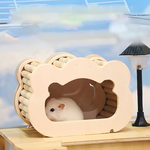 Hamster Hideout, Pine Wood Hamster House and Habitat with Door, Cute Shaped Small Pets Woodland House Habitats Decor for Dwarf Hamster, Gerbils, Degus, Small Animals