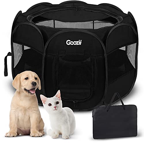 GOOZII Kitten Cat Playpen for Indoor Cats Enclosed, Portable Foldable Pet Dog Playpen Outdoor Play Tents Crate Cage with Zipper Top Cover Door for Puppy Outside Rv Car Camper (Black, Small Size) - color: Black, style: S [29" x 29" x 17"]