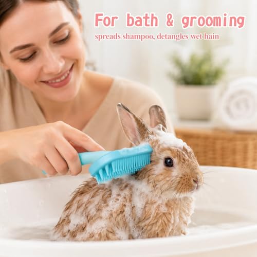 2Pcs Bunny Brush, Rabbit Brush for Shedding Grooming Soft Silicone Small Animal Massage Comb Rabbit Grooming Brushes Kit for Rabbits Guinea Pigs Small Pets Cats Dogs Kittens
