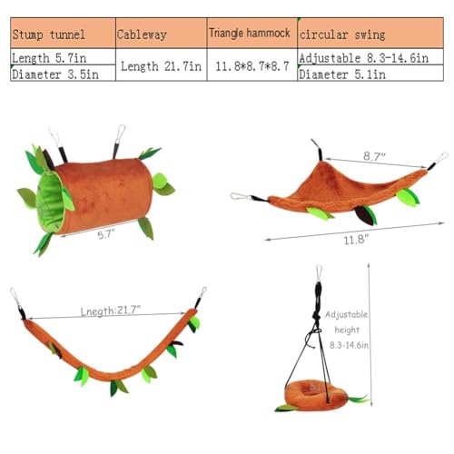Hamiledyi 5PCS Hamster Hammock Sugar Glider Hammock Set Sugar Glider Cage Accessories Toys Small Animals Hanging Bed Hideout Tunnel Swing Rodent Iqammocking for Small Hamster Rat Gerbil - color: Brown