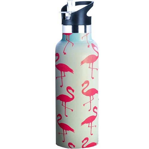 Kids Water Bottle with Straw,Flamingo Bottle Vacuum Insulated Stainless Steel Travel Mugs Tumbler For Sport School Outdoor 20 oz - color: Blue Flamingo