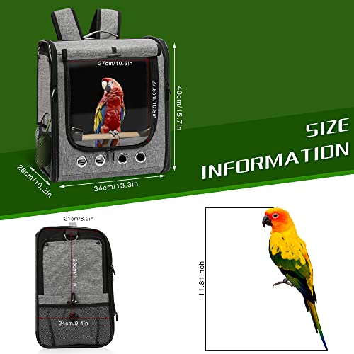 Large Bird Carrier Bag with Stand, Lightweight Backpack for Parrot, Portable Cockatiel Travel Cage with Accessories, Pet Transparent Breathable Carrier, Gray - color: Gray, size: 13.3"L x 10.2"W x 15.7"H