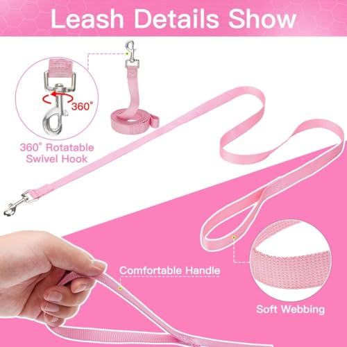 PUPTECK Soft Mesh Cat Vest Harness and Leash Set Puppy Padded Pet Harnesses Escape Proof for Cats Small Dogs Rabbits Bunny - color: Light Pink(Reflective), size: L(NECK 8.5"-10.5", CHEST 12.5"-15", 6-10 lbs)