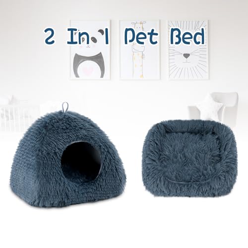 YUEPET Rabbit Bed, Bunny Hideout, Guinea Pig Bed, Ferret Bed, Dark Grey | Semi-Closed Cave, Thick Plush Fabric, Removable Washable Pad, Indoor Use for Small Animals - color: Dark Grey