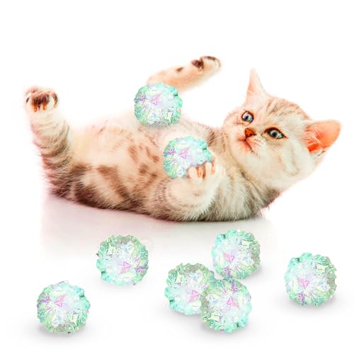 SunGrow Mylar Cat Crinkle Balls, 2", Shiny and Stress Buster Toy, Lightweight and Great for Use in Craft Projects, Toy Ball Suitable for Both Feline and Kids, Kitten Chew and Chase Balls for Exercise - size: 12 Pcs