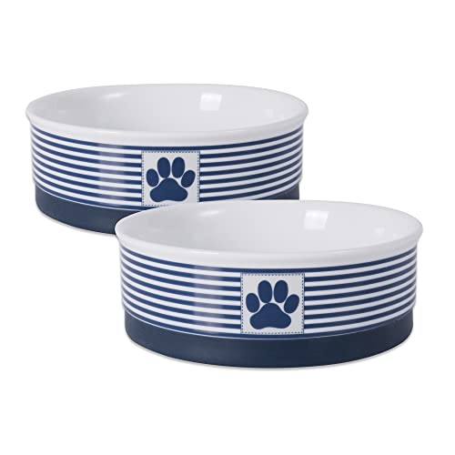 Bone Dry Paw & Patch Ceramic Pet Collection, Medium Set, 6x2", Nautical Blue, 2 Piece - color: Nautical Blue, size: Medium Bowl Set, 6x2"
