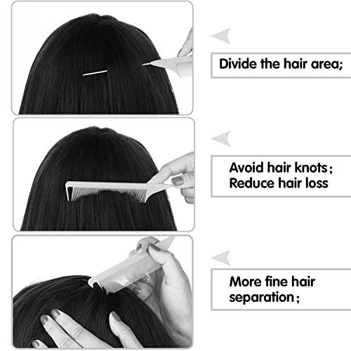 3 Pack Rat Tail Comb, 9.5 Inch Fine Tooth Pintail Comb with Stainless Steel Tail, Professional Hair Parting Comb for Styling, Sectioning, Teasing, Highlighting, Salon Barber Comb
