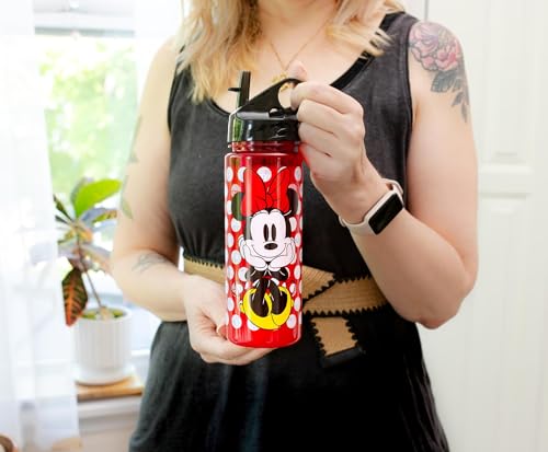 Silver Buffalo Disney Minnie Mouse Water Bottle With Flip-Up Straw | BPA-Free Plastic Sports Jug | Holds 20 Ounces