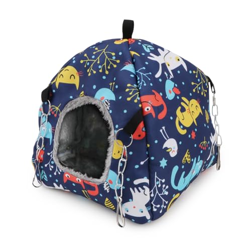 Wontee Bird Plush Hammock Parrot Hanging Snuggle Cave Happy Hut Tent for Parakeet Cockatiel Conure Lovebird Budgie Hamster Gerbil Rat Chinchilla Squirrel Cage (M, Blue Cat) - color: Blue Cat, size: M