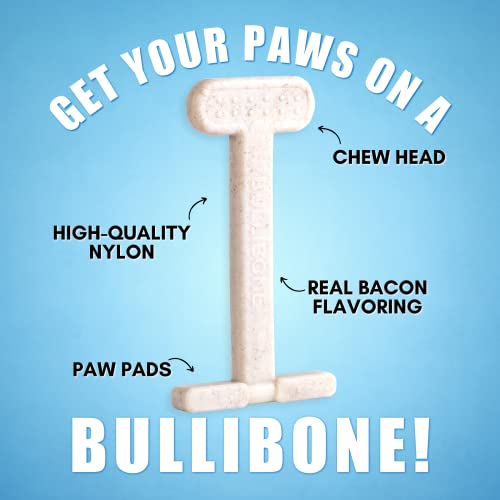 Bullibone Nylon Dog Chew Toy for Aggressive Chewers - Dental Hygiene Bone with Bacon Flavor, Durable Tough Chew Toys for Extra Large Dogs, Indestructible Dog Bone - 2 Pack - size: XL - 2 Pack