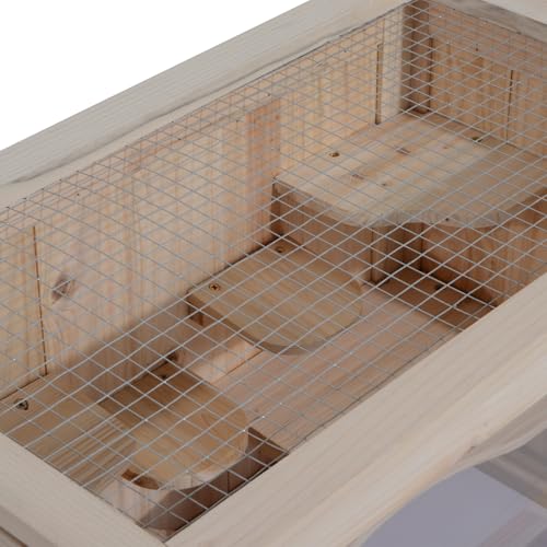 PawHut 2-Level Hamster Cage, Mouse Cage for Chinchillas, Natural | Mice and Rat House, Small Animal Habitat, Front Door, Shelf, Ladder, Openable Top - color: Natural Wood