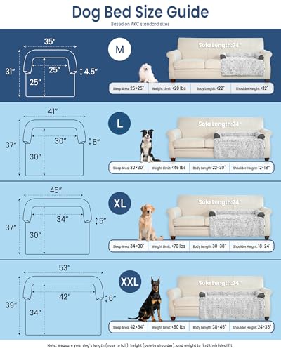 Calming Small Dog Bed for Couch, 35 x 31 inch Removable Couch Cover for Dogs Washable, Non-Slip Fluffy Plush Dog Sofa Mat for Furniture Protector - Grey - color: Grey, size: 35"L x 31"W x 4.5"Th