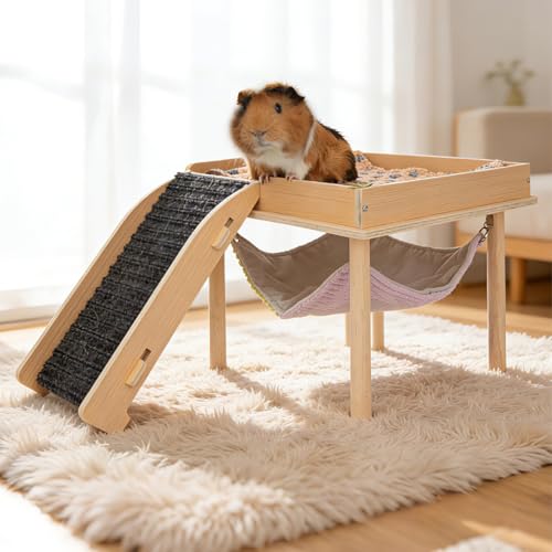 BESNEW Enlarged Guinea Pig Hammock,Bunny Ferret Hamster Small Animal Hammock for Hiding Sleeping,Wooden Guinea Pig Hammock Accessories - style: Hammock