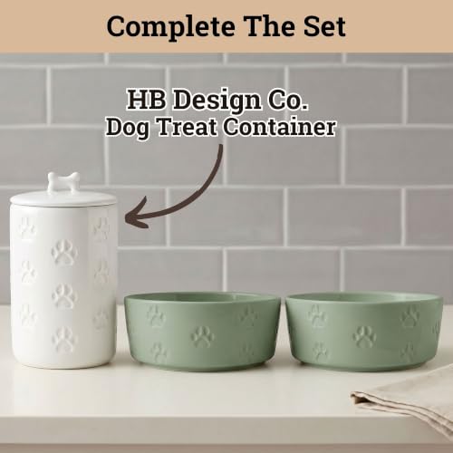 Ceramic Dog Bowl Set of 2 with Anti-Skid Base 7.5" W x 3" H, 6 Cup Capacity | Thick Ceramic, Dishwasher Safe, Anti-Skid Rubber Base, 6 Cups per Bowl, Ceramic Food & Water Bowls Set of 2 for Large Dogs - color: Sage Green, size: Large