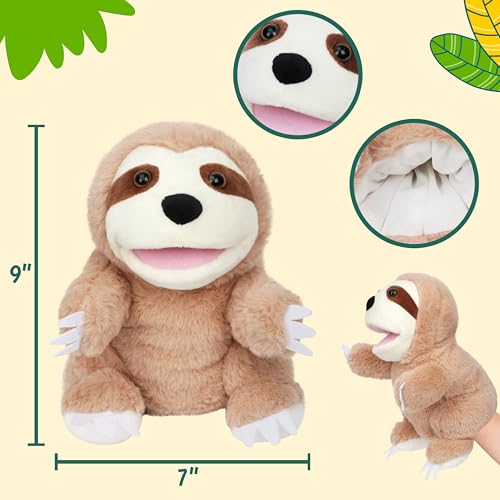 Easfan Sloth Hand Puppet with Movable Mouth Plush Toy Gift for Kids 10" | Interactive storytelling, cute stuffed animal, creativity imagination, easter christmas birthday holiday gift, for toddlers - style: Sloth