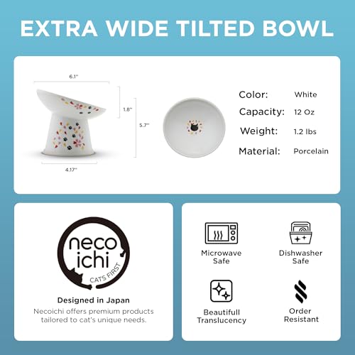 Necoichi Raised Cat Food Bowl, 15° Tilted (Sakura Floral, Extra Wide) - color: Sakura, size: Large Extra Wide Tilted
