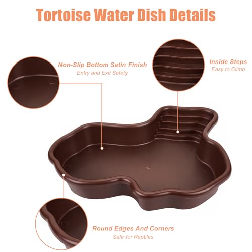 Petmolico Large Reptile Water Dish Non-Slip Bottom Habitat Accessories | For Turtle, Tortoise, Lizard, Gecko, Snake & Bearded Dragon