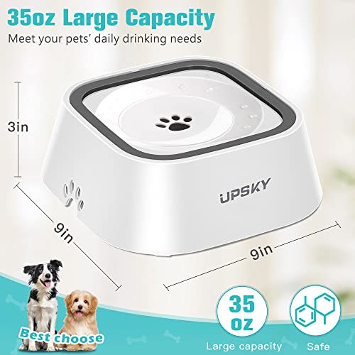 UPSKY 35oz No-Spill Pet Water Bowl, Slow Water Feeder for Dogs and Cats | Splash-Proof Bowls, Slow Drinking Pet Dish, Easy-Clean Dishwasher Safe, Portable For Travel - color: white