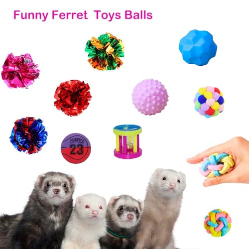 12 pcs Ferret Squeaky Toys Balls Squeaker Toys Teething Chewing Toy Colorful Bouncy Rubber Bell Balls Mylar Crinkle Interactive Sound Exercise Scratch Chew Toy for Ferrets Pet Cat Dog - color: pattern 1