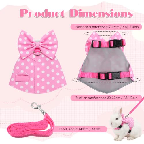 Bunny Harness and Leash Set, Adjustable Rabbit Harness with Buckle | Rabbit Harness and Leash Set for Small Pet Rabbit Kitten Guinea Pigs (Pink Polka Dot, S)