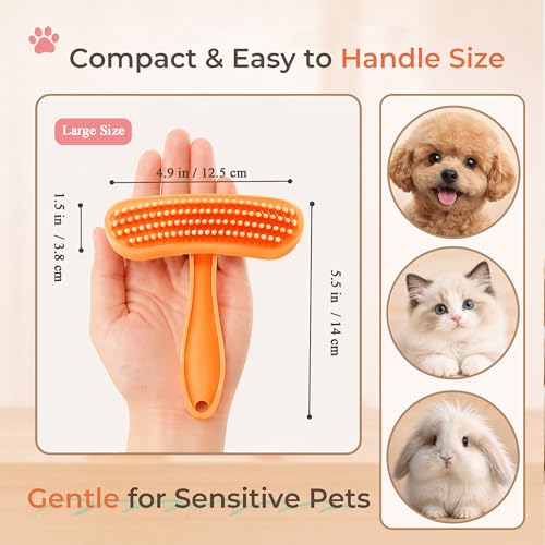 Large Silicone Grooming Brush for Rabbits, Cats & Small Dogs | Rabbit, Cat & Dog Fit | Soft Low-Stimulation Brush | Curved Pet Fit | Daily Bonding | Rinse-Clean Head - color: Orange, size: Large