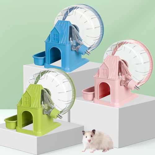 VANNON 4 in 1 Quiet Hamster Exercise Wheel, Multi Functional Hamster House with Running Wheel, Water Bottle, Food Bowl and Hideout, Small Animals Exercise Running Toys for Hamsters Gerbils Mice, Green - color: Green