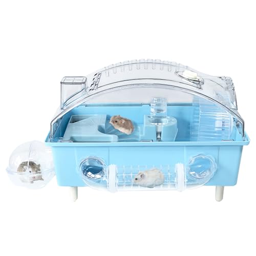 Tfwadmx Dwarf Hamster Cage,Acrylic Rat Cage,Hamster Home Small Animal Cages with Tube Exercise Wheel Mouse Habitat for Gerbils Mice 17.7”x11”x11.8”, Blue - color: Blue