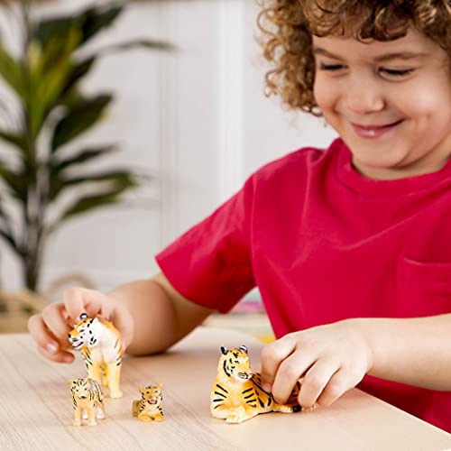 Terra by Battat Tiger Family Animal Figures, 4-Piece Safari Set, Animals | Plastic tiger family with 2 adult tigers and 2 tiger cubs that stand on their own paws for zoo, jungle, and safari, 3+ Years - style: Tiger Family