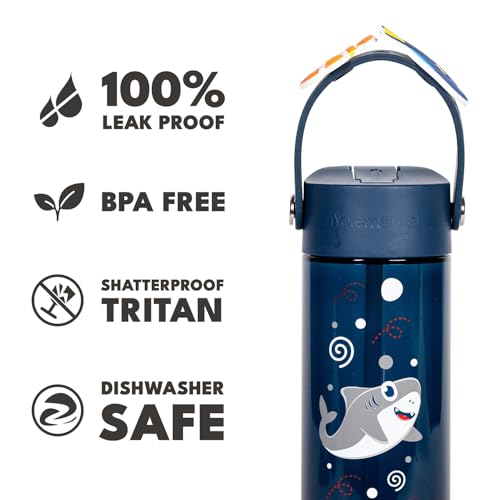 Elemental Water Bottles for Kids - Splash Kids Water Bottle for School with Fun Charm Handle - BPA Free Tritan Plastic Bottle with Straw Leak Proof When Spout is Closed - 18oz - Shark Friends - color: Shark Friends