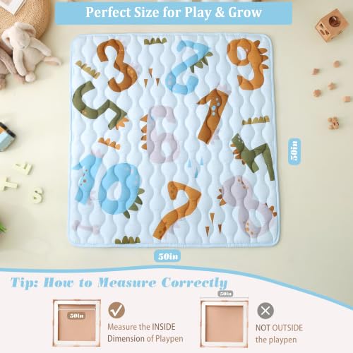 Viviland Baby Mats for Floor, 50x50 Inch Playpen Mat, Thick Playmat for Baby and Toddlers Infants, Non-Slip & Machine Washable, Blue Numbers - color: Blue Numbers, size: 50" X 50"