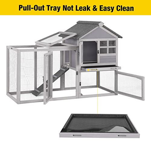 Rabbit Hutch Indoor Outdoor Bunny Cage Rabbit cage with Run, Deeper No Leak Tray, Weatherproof