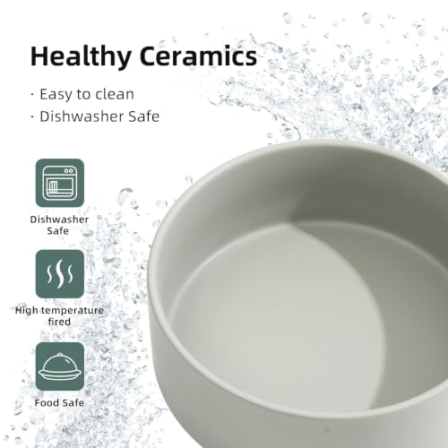 Havniva Ceramic Dog Bowls, 8.3” Dog Food and Water Bowl, Pet Feeding Bowl | Dog Food Bowl for Large Dogs, Food-Grade Ceramic, Dog Water Bowl with Non-Slip Rubber Base, Large Capacity, Dishwasher Safe - color: Matte Gray