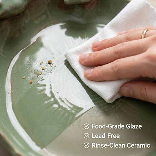 9.5" Glazed Ceramic Nature Sanctuary-Whisker-Safe Oasis for Pets & Birds | Outdoor Bird Bath , Heavy Duty Decorative Shallow Dish for Cats, Small Dogs, Garden Wildlife - Aesthetic Succulent Planter