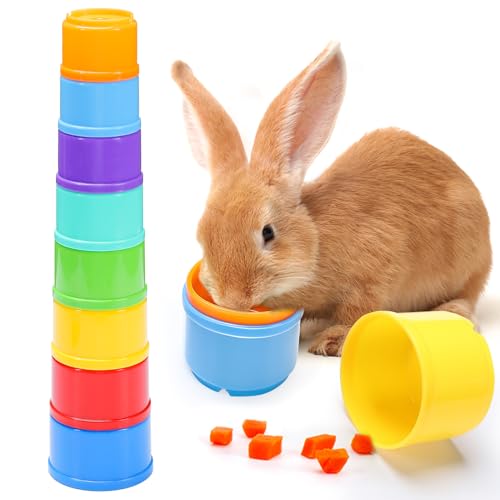 8 Pcs Stacking Cups for Bunny, Rainbow Colored Reusable Rabbits Bunny Toys | MEWTOGO, Hiding Food and Playing, Keeping Bunnies Busy, Safe Plastic, Nesting Toys for Guinea Pig Hamster Gifts, 8 Sizes - color: Rainbow