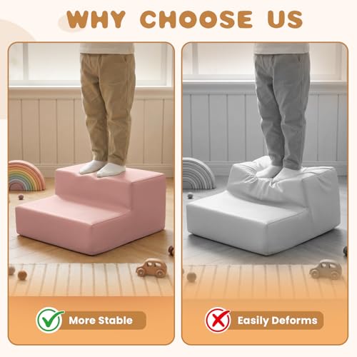 Sumbababy Climbing Foam Blocks for Toddlers: Waterproof Pu Leather Soft Climber - 4 Pcs Toddler Indoor Climbing Toys - Kids Outdoor Playground Playset Best Gift Preschool Daycare Supplies（Pink/Beige） - style: Pink/Beige