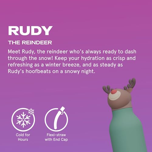 asobu Bestie Water Bottle, Cute Collectible Character, Leak Proof, BPA Free | 16 oz, Stays Cold 24 Hours, Double Wall Vacuum Insulation, Food Grade Stainless Steel, Spill Resistant, Great Gift Idea - color: REINDEER