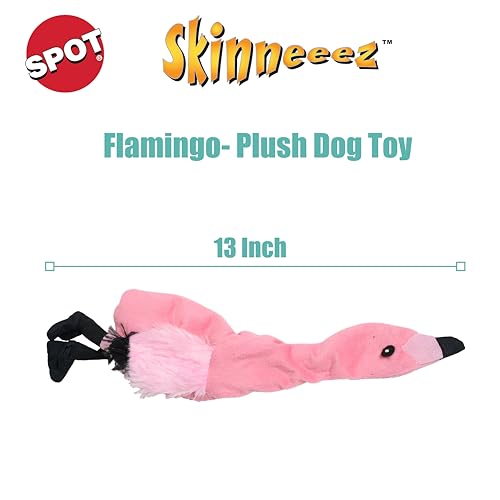 SPOT Skinneeez Flamingo 13 Inch Stuffing-Free Plush Squeaky Dog Toy – Soft Interactive Chew Toy for Small and Medium Dogs – Mess-Free Play for Light & Moderate Chewers - style: Mini Flamingo