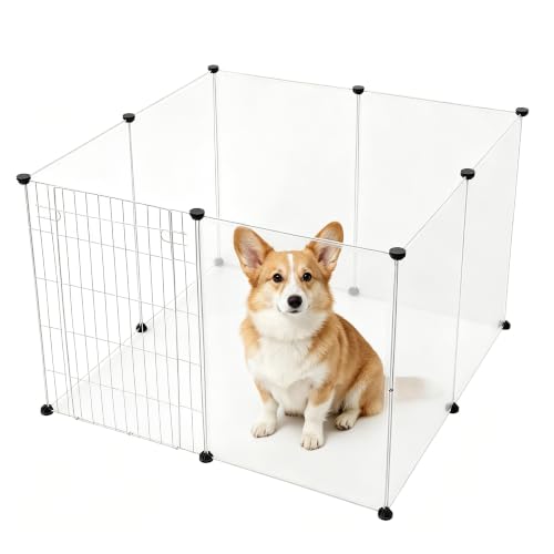 BRIAN & DANY Dog Playpen Portable for Small Animals, Dog Play Pen Indoor, Transparent Pet Playpen for Puppies, Cats, 40" L x 40" W x 28" H | Dog Play Pen Indoor, Transparent Pet Playpen for Puppies, Cats, 40" L x 40" W x 28" H - style: 40" L x 40" W x 28"