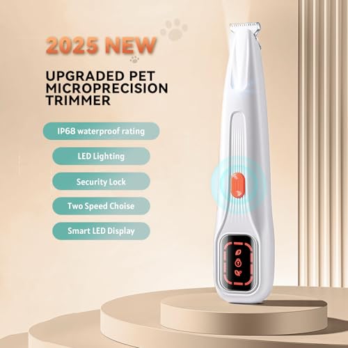 2026 New Pet Precision Trimmer, Dog Paw Trimmer with LED Light, Ultra Quiet | IP68 Waterproof, Dual-Speed Motor, Suit for Trimming Paw, Ear, Face, Butt, Eyebrows, USB Rechageble - color: White Variant