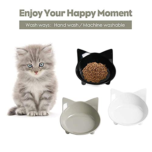 Dog Food Bowl & Cat Bowl – Non-Slip, Wide, Shallow Pet Dish for Whisker Fatigue Relief, Safe Food-Grade for Puppies & Rabbits - color: 3Black+Grey+White