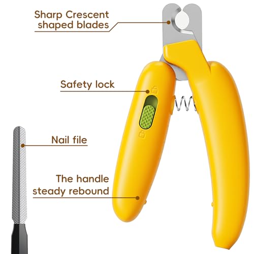 Dog Nail Clippers,Dog Nail Trimmers for Small Medium Dogs and Cats - Professional Grooming Tool with Safety Lock, Sharp Stainless Steel Blade Prevents Splitting，Includes Nail File (Yellow-mini) - size: Yellow-mini