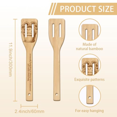 GLOBLELAND 6 Pcs Hedgehog Wooden Spoons Utensil Set Hedgehog Flowers Bamboo Carving Kitchen Cooking Utensils Wooden Engraved Cooking Spatula Sets for Kitchen Fun House Warming Gift - color: Hedgehog