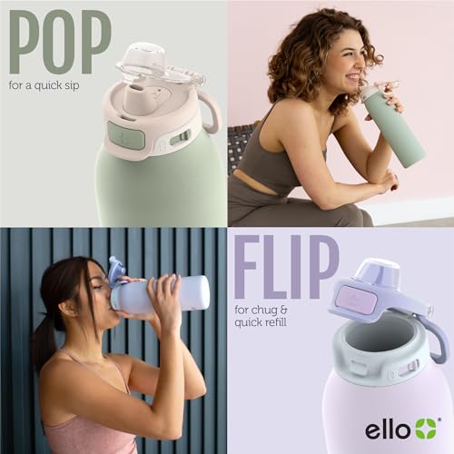 Ello Pop & Fill Insulated Stainless Steel Water Bottle with Quick Fill Lid, Leakproof Locking, Sip or Chug Spout, BPA-Free, Double Wall Vacuum Insulated for Sports, Travel & School- 22oz / 32oz / 40oz - color: Sunset Meadow, style: 22oz