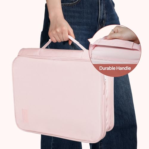 SUNEE Zippered Binder Bag with Handle, 2-Inch 3-Ring O-Ring, 500-Sheet Capacity, Includes Zip Pocket, 5-Tab Expanding File Folder, Multi-Pocket Organizer Binder for Middle School, Pink Lotus - color: Pink Lotus